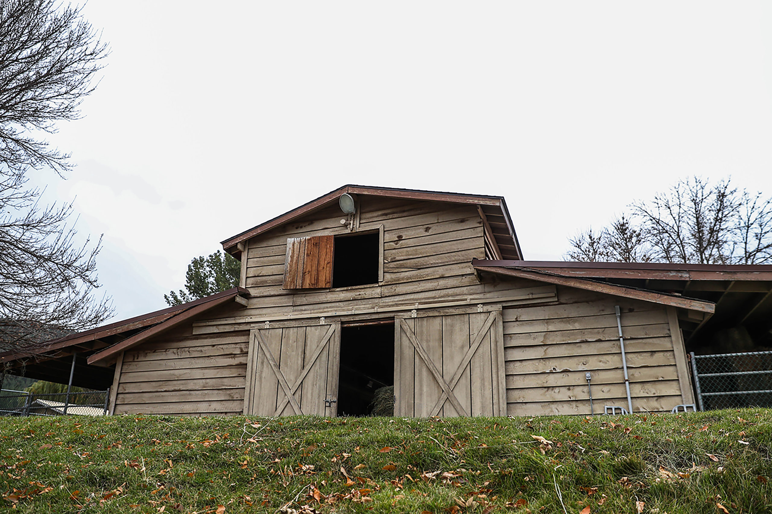 One of the hay-filled barns at Trotting Horse Therapeutic Riding. On either side there are runs to keep horses.