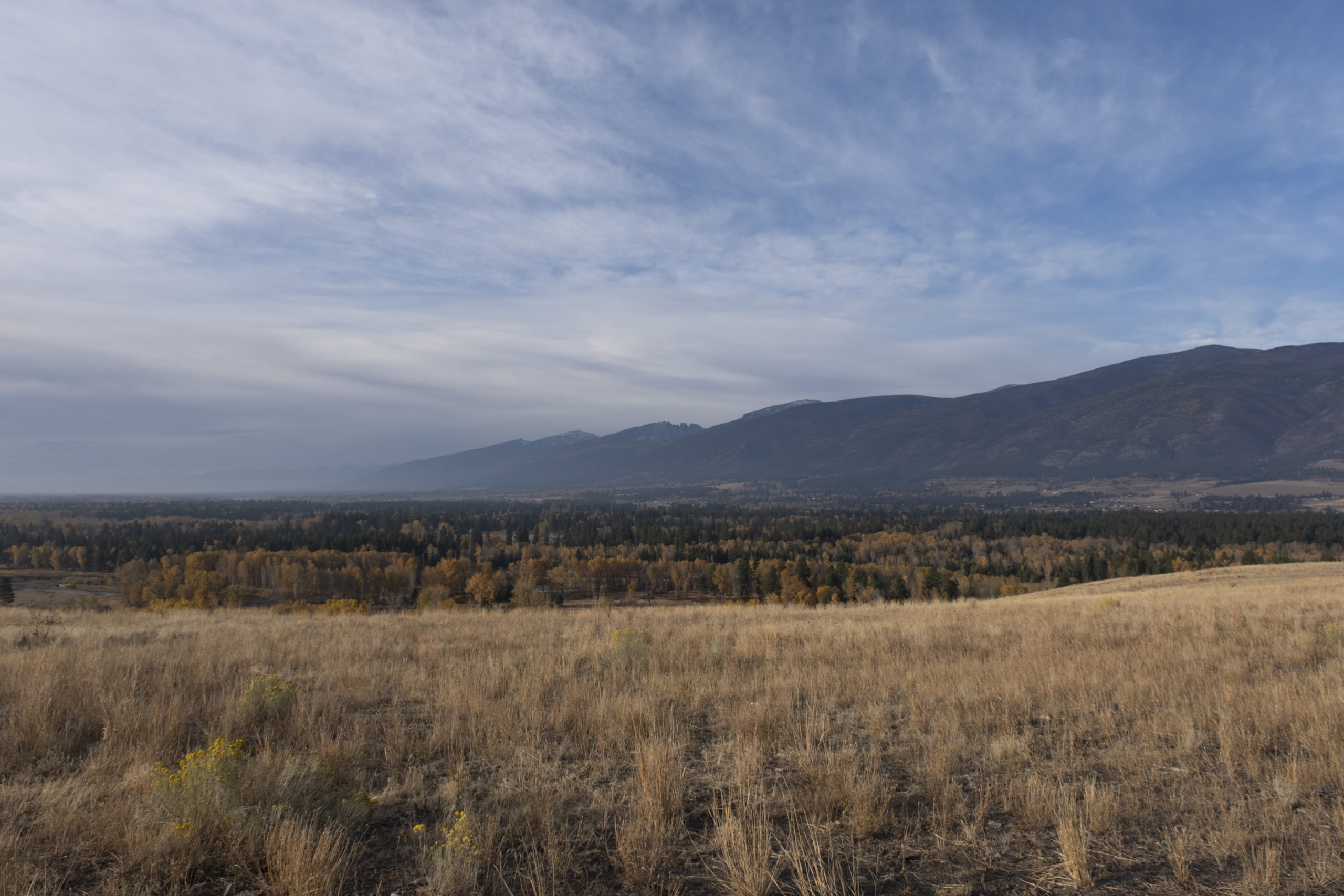 The Bitterroot Mountains near Florence, Montana brush up against the 15,000 acre property of the MPG Ranch along the Bitterroot River.